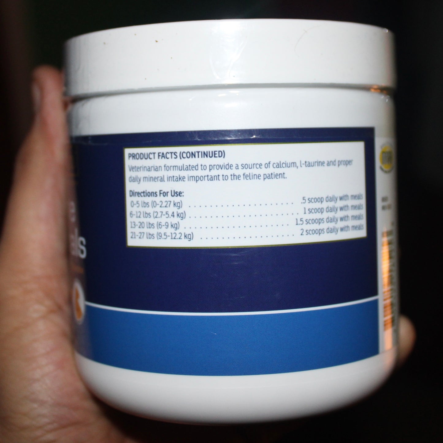 feline minerals supplement container